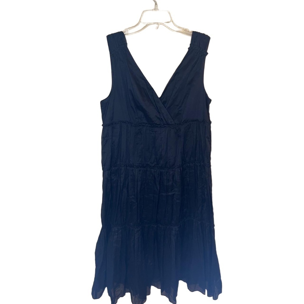 Talbots Dress Womens Size 16 Petite Black Tiered Maxi Cotton Sleeveless VNeck